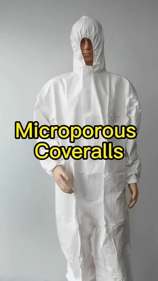 Combinaison jetable de protection chimique microporeuse avec sweat à capuche et chaussons